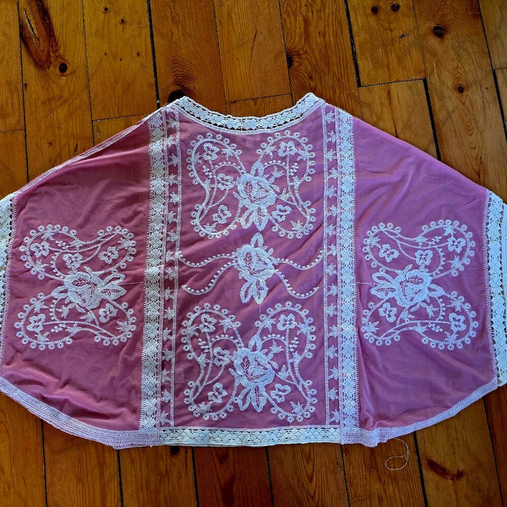 Umgee BoHo pink mesh doleman sleeve floral embroidered top Small